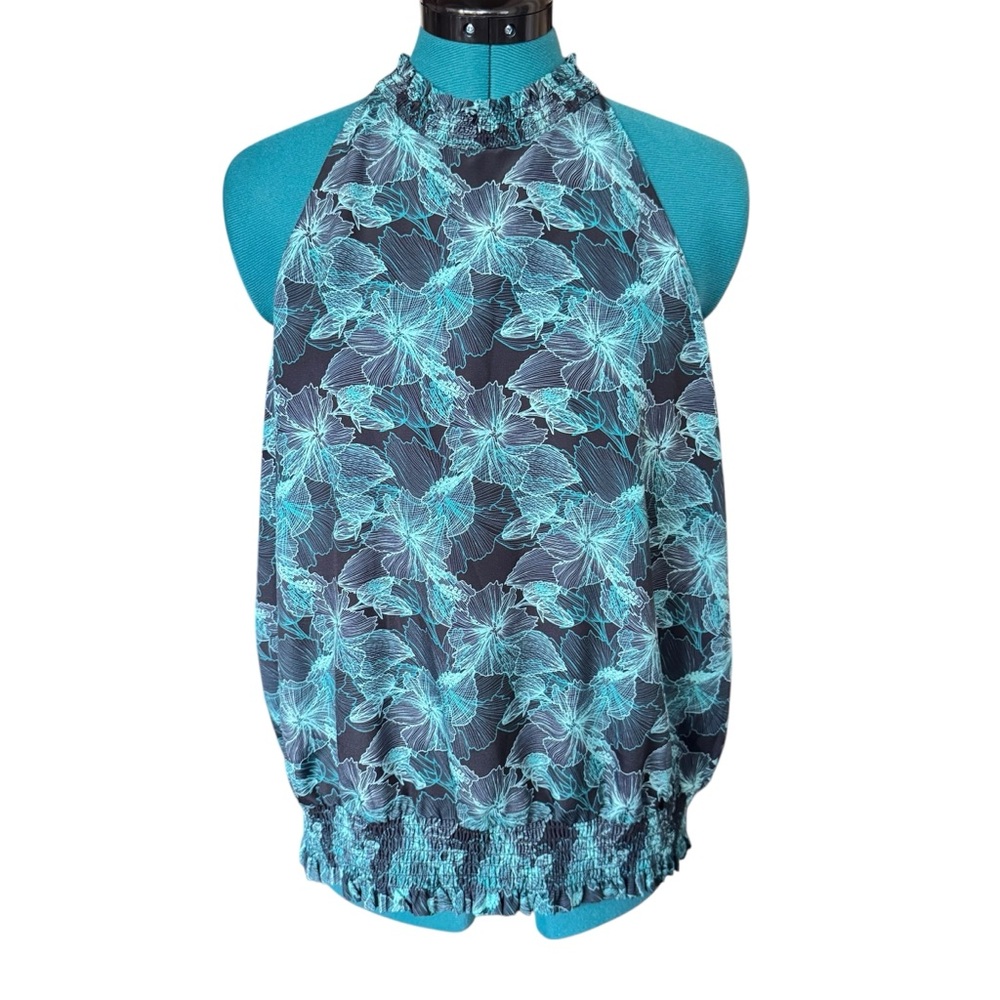 Allison Joy Blue Green Floral Halter Top